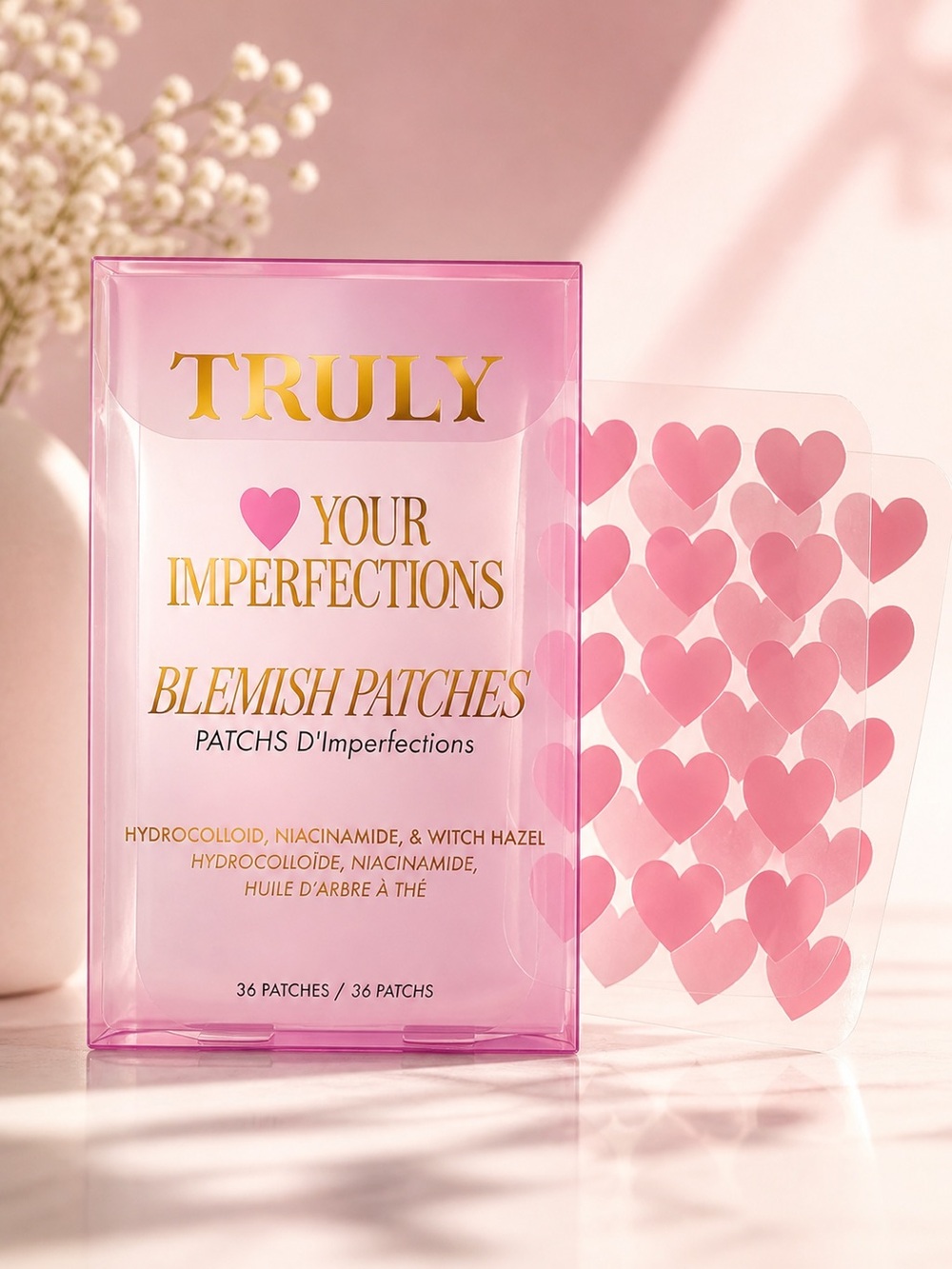 TRULY Pink Heart Blemish Patches (36 ct) | Hydrocolloid Acne Spot Treatment